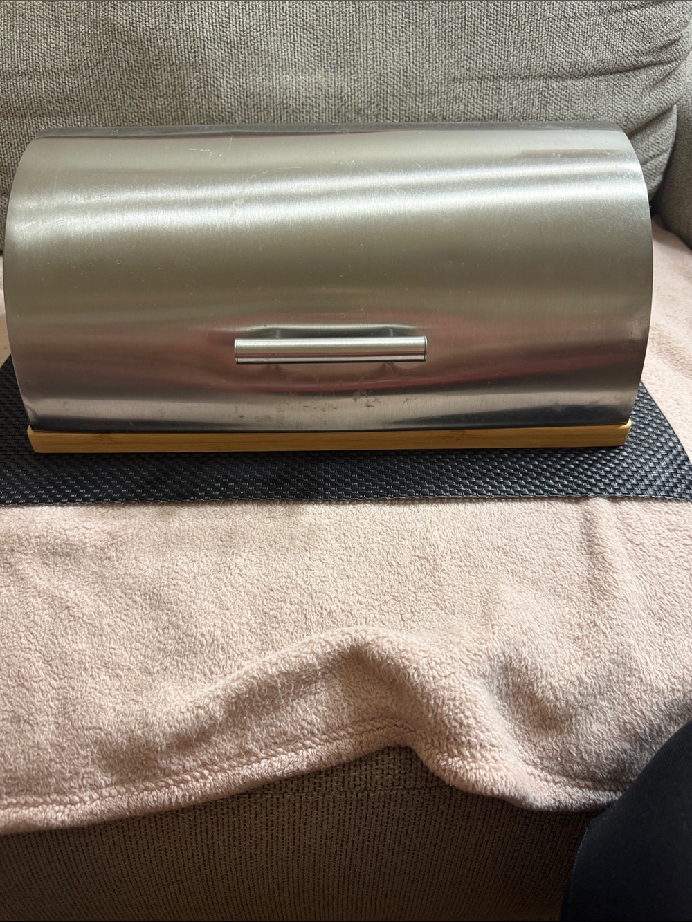Stainless Steel Dome Bread Box with Gold Trim